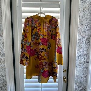 Anthropologie Mustard Yellow 100% Silk Fully Lined Dress Low Back